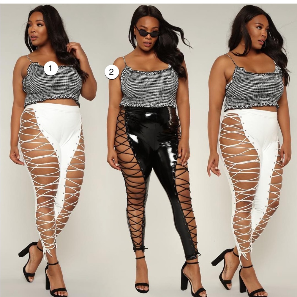 Sexy white leather lace up pants
